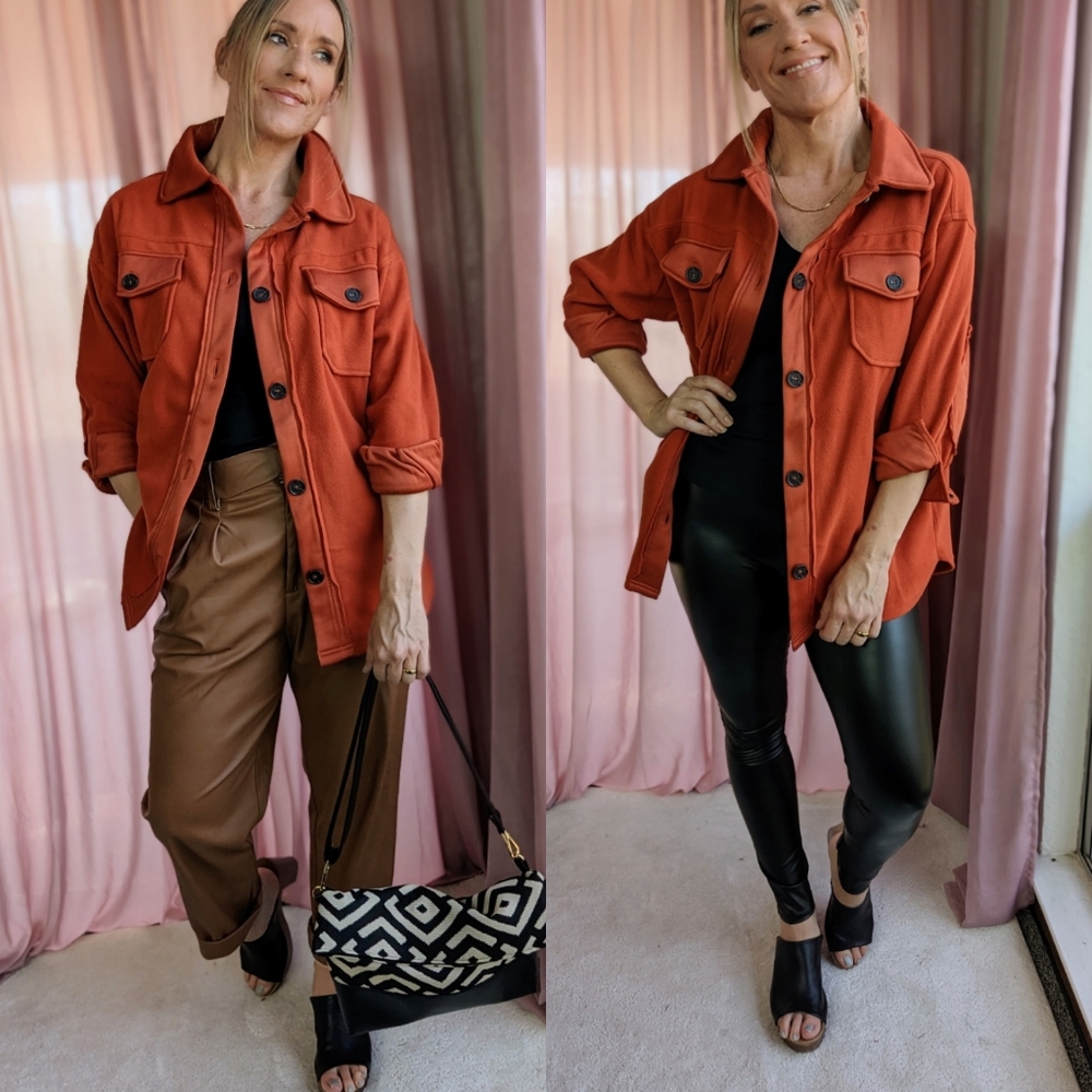 Zenana Fleece Shacket Burnt Orange